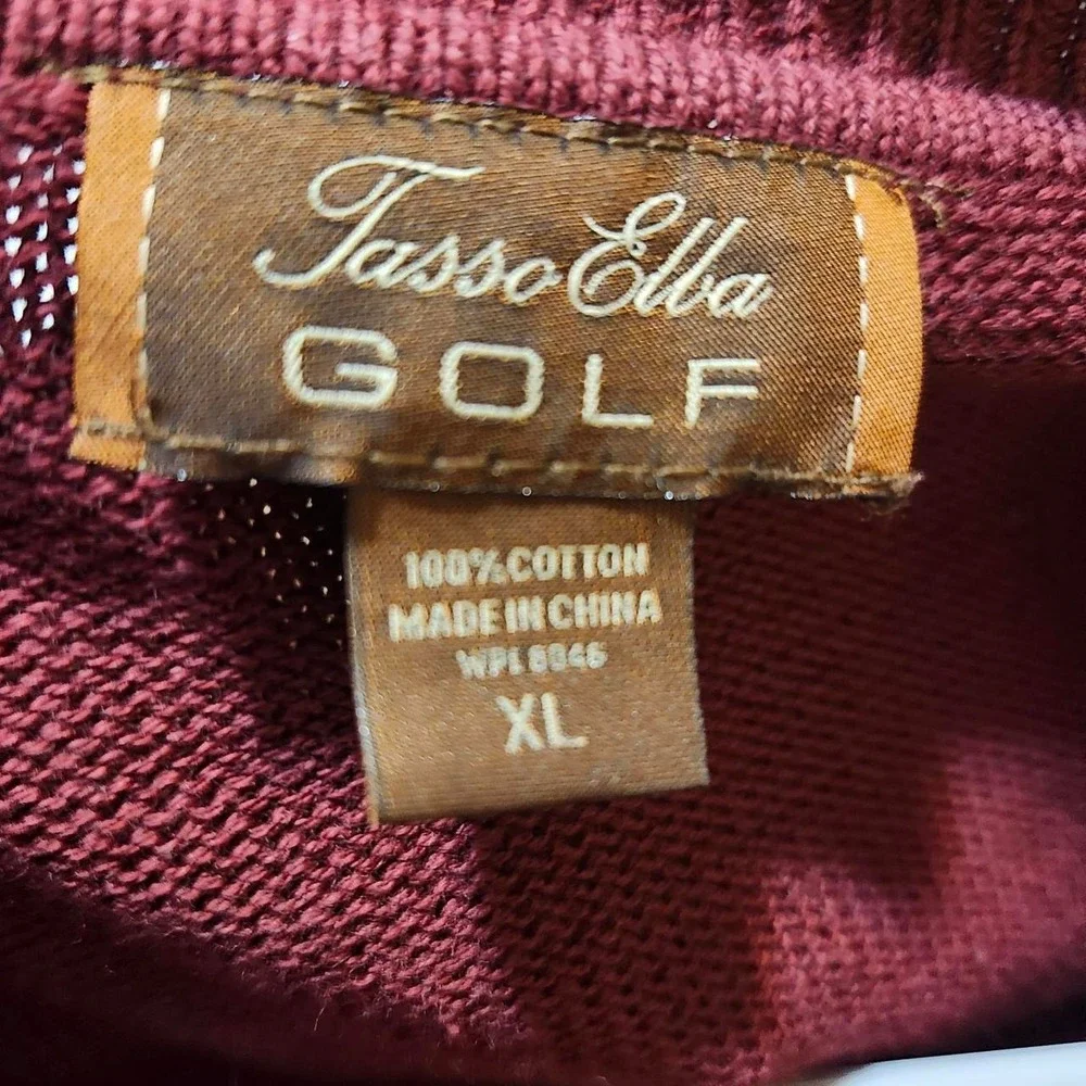 Tasso Elba Golf Sweater Mens XL Burgundy Argyle V-Neck Cotton Pullover Classic